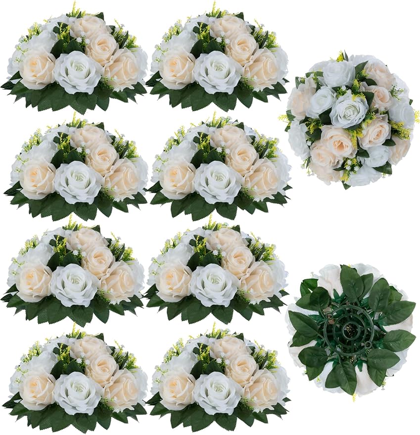 Set of artificial flower bouquets in white and green on a white background