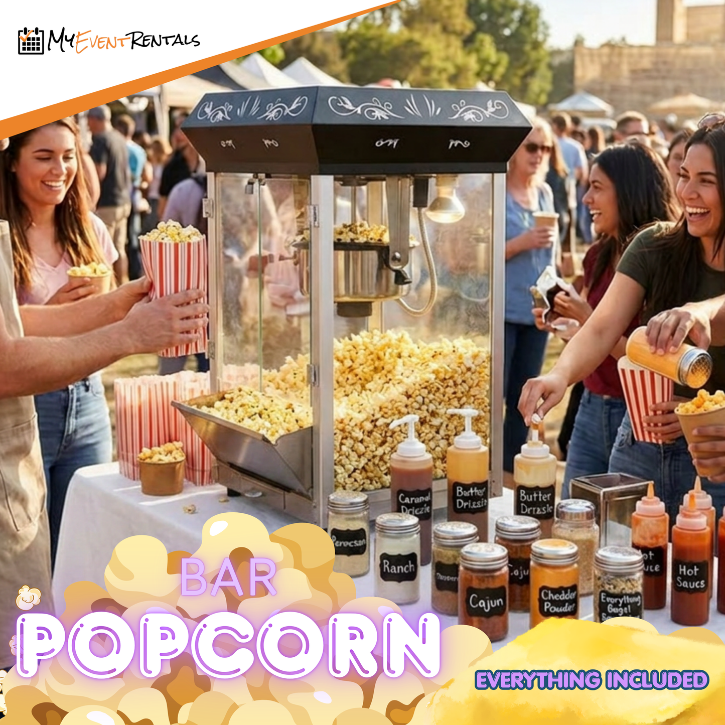 Popcorn Bar with Toppings Buffet Package Rental