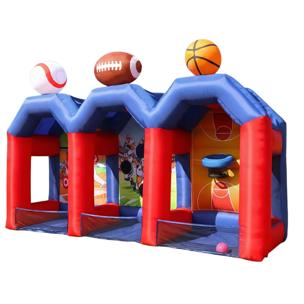 Inflatable 10 ft Tall 3 Stall Sports Ball Booth Rental.